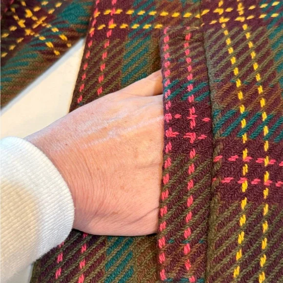 Talbots Wool Blend Olive Green Plaid Coat Petite Medium Like New - Picture 9 of 13